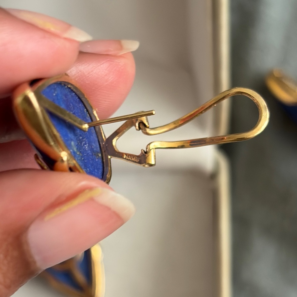 Vintage 14K Yellow Gold Lapis Lazuli Teardrop Ring and Matching Earrings Set - Picture 13 of 15